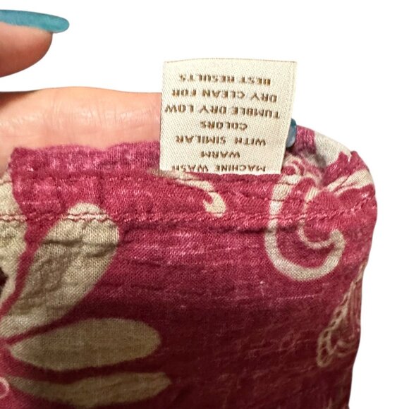 Caribbean Men’s Large Maroon Leaf Print Short Sleeve Shirt 2000s Cotton Blend - Picture 12 of 12